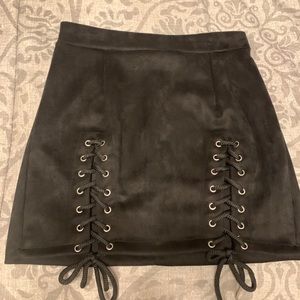 Black Suede Lace Up Skirt
